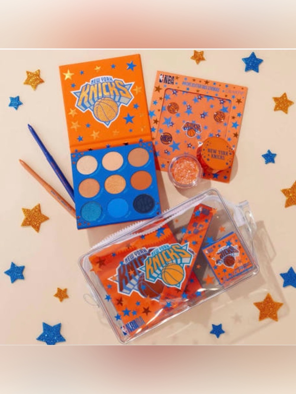 Limited Edition Knicks Orange & Blue Eyeshadow Palette and Cosmetic Bag Set